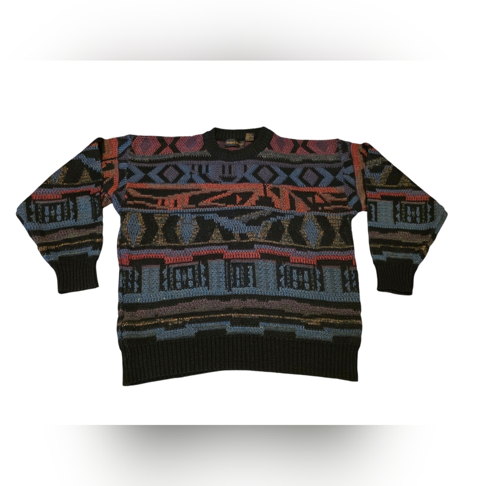 Michael Gerald Vintage Crewneck Acrylic Wool Blend Geometric Print Sweater Sz L